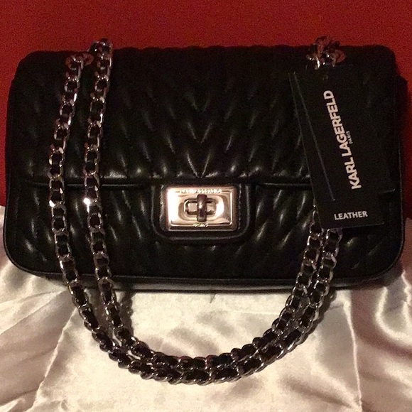 Karl Lagerfeld Black Quilted Chain Bag NWTS - Picture 1 of 9